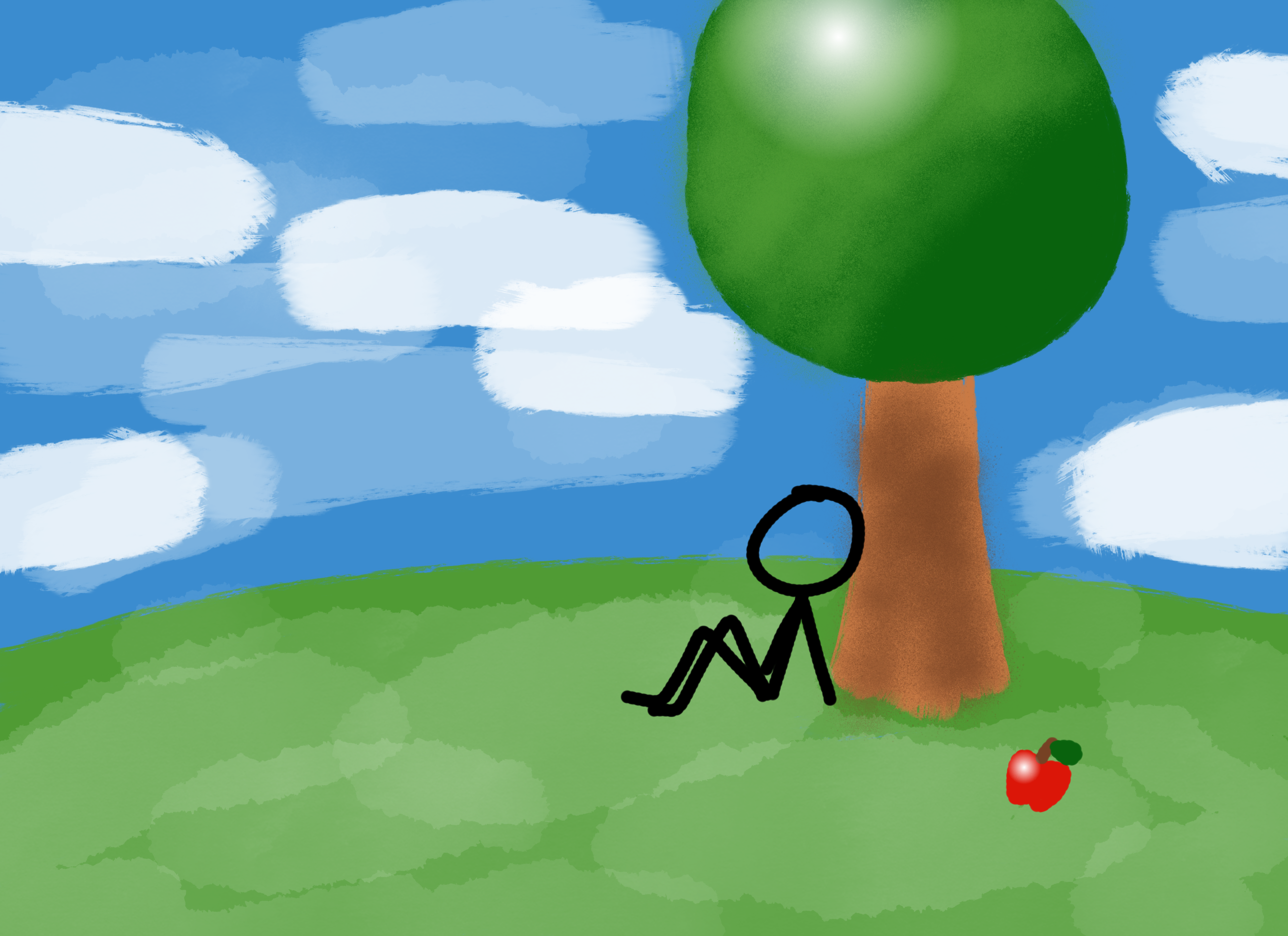 Blissful Stickman Sitting By Tree